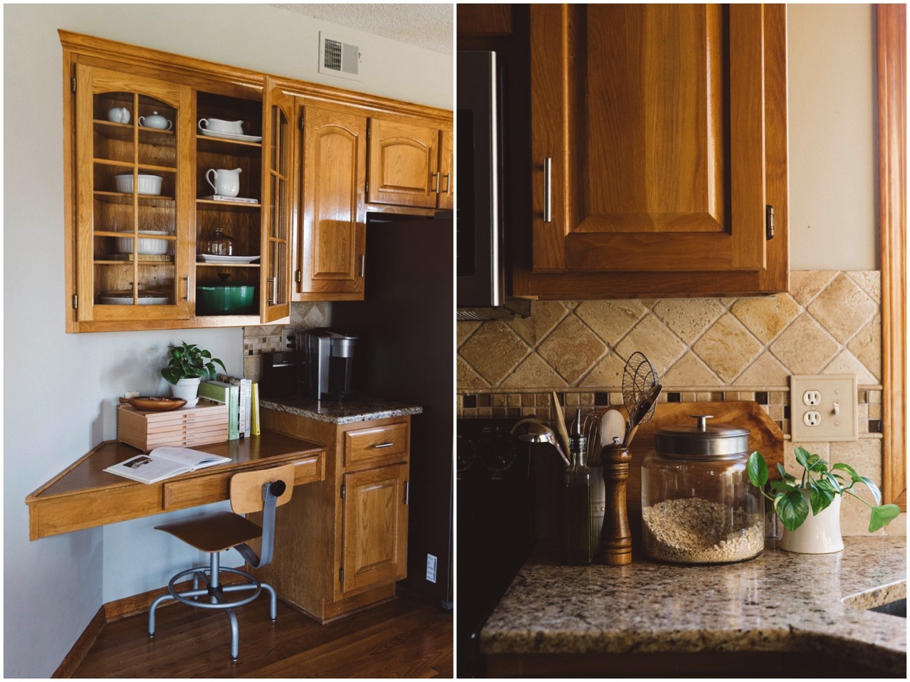 A Tour Of Our Rental Kitchen Rachael Alsbury   Rental Kitchen With Oak Cabinet Styling 